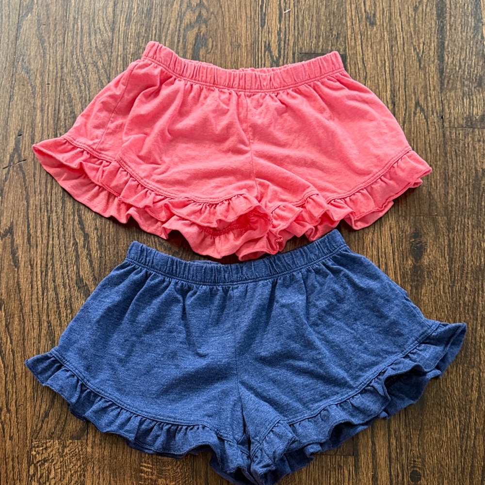 Lucy Kids Ruffle Hem Shorts - Coral and Navy